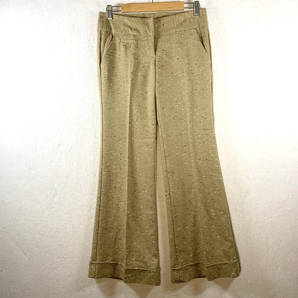 Stoosh Women Y2K Low Rise Dress Pants Sz 3 Tan Confetti Wide Flare Cuffed Office - Picture 1 of 12